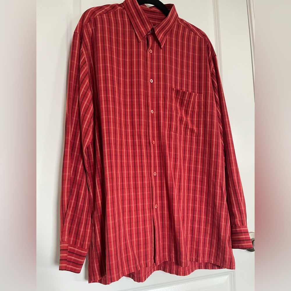 Bugatchi Uomo Mens Checkered Button Up Long Sleeve Shirt Size XL Red Casual